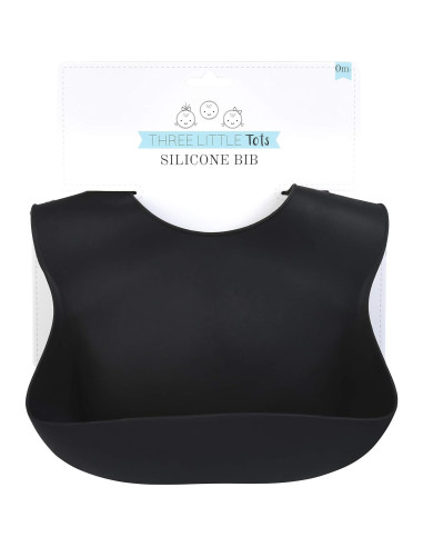 Babero de Silicona Tres Pequeños Tots Negro - Impermeable y Ajustable