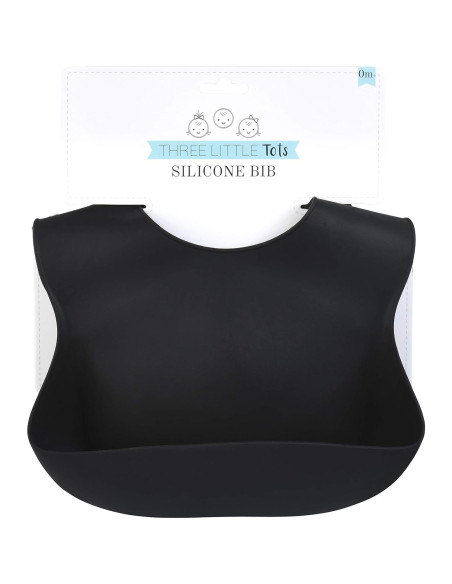 Babero de Silicona Tres Pequeños Tots Negro - Impermeable y Ajustable