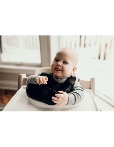 Babero de Silicona Tres Pequeños Tots Negro - Impermeable y Ajustable