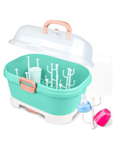 Soporte Secador de Biberones NiHome Verde Teal con Tapa