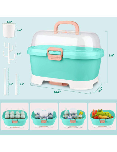 Soporte Secador de Biberones NiHome Verde Teal con Tapa