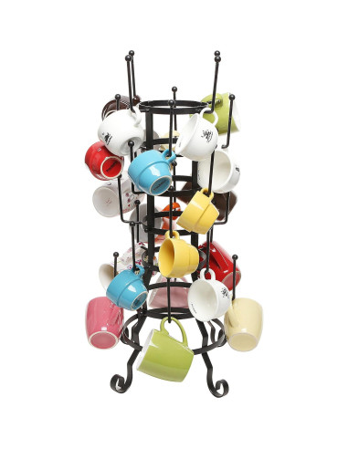 Soporte para Tazas de Café MyGift Negro Rústico 24 Ganchos