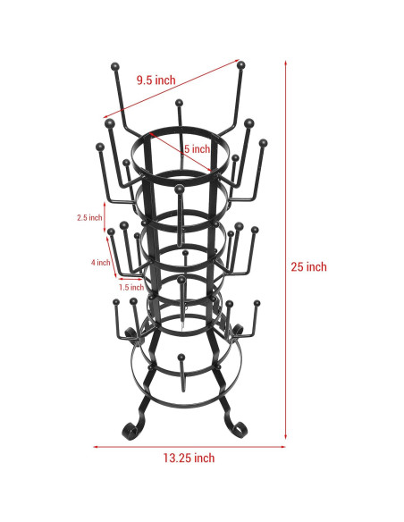 Soporte para Tazas de Café MyGift Negro Rústico 24 Ganchos