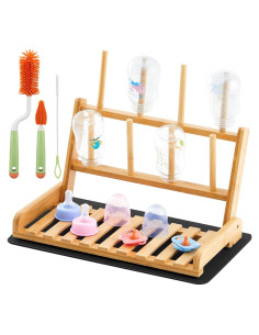 Soporte para Secado de Biberones Colingmill de Bambú con 3 Cepillos