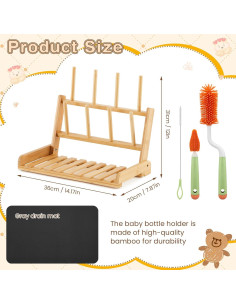 Soporte para Secado de Biberones Colingmill de Bambú con 3 Cepillos 2