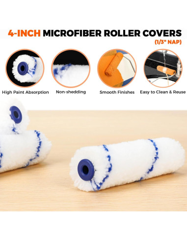 Cubiertas de rodillo de pintura microfibra 4" PinStone - 24 piezas