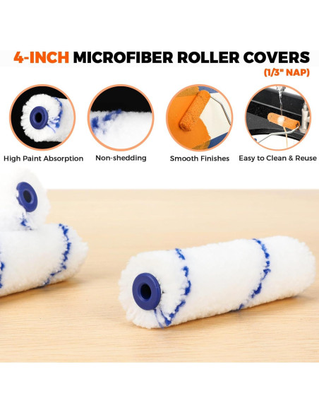 Cubiertas de rodillo de pintura microfibra 4" PinStone - 24 piezas