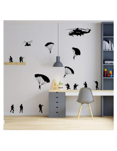 Adhesivo de Pared ZzMY Helicóptero con Soldados Paracaidistas