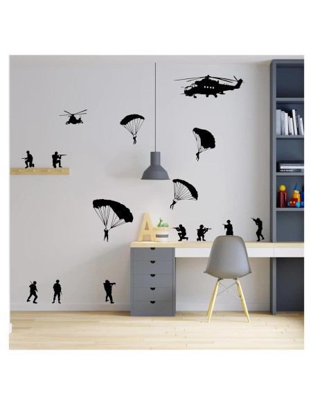 Adhesivo de Pared ZzMY Helicóptero con Soldados Paracaidistas