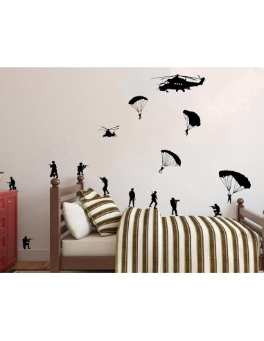 Adhesivo de Pared ZzMY Helicóptero con Soldados Paracaidistas