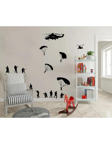 Adhesivo de Pared ZzMY Helicóptero con Soldados Paracaidistas