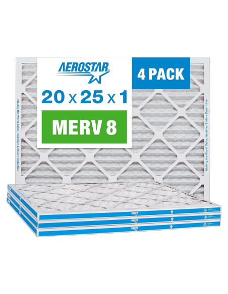 Filtros de Aire Plisados Aerostar 20x25x1 MERV 8 - Paquete de 4