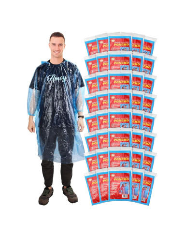 Paquete de 40 Ponchos de Lluvia Desechables Tarpop Azul