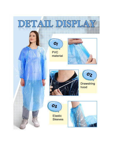 Paquete de 40 Ponchos de Lluvia Desechables Tarpop Azul