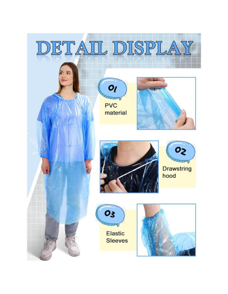 Paquete de 40 Ponchos de Lluvia Desechables Tarpop Azul