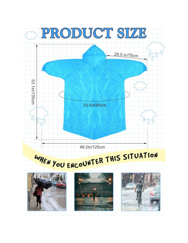 Paquete de 40 Ponchos de Lluvia Desechables Tarpop Azul