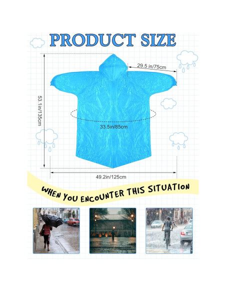 Paquete de 40 Ponchos de Lluvia Desechables Tarpop Azul