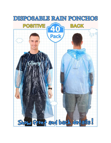 Paquete de 40 Ponchos de Lluvia Desechables Tarpop Azul
