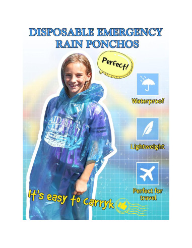 Paquete de 40 Ponchos de Lluvia Desechables Tarpop Azul