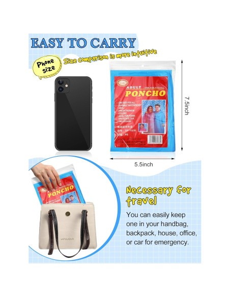 Paquete de 40 Ponchos de Lluvia Desechables Tarpop Azul