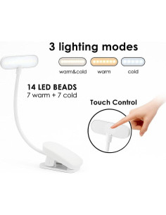 Luz de libro recargable Elampros BK01 con 14 LED y 3 temperaturas 2