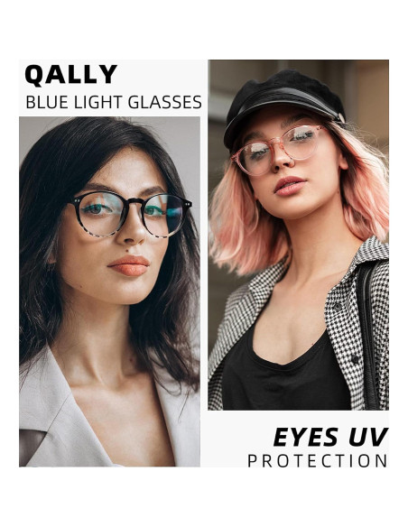 Gafas Anti Fatiga QALLY para Mujeres - Bloqueo Luz Azul Redondas
