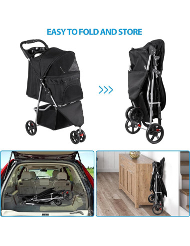 Carrito Plegable para Mascotas Pet Republic Negro 15kg