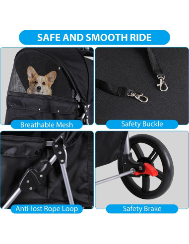 Carrito Plegable para Mascotas Pet Republic Negro 15kg