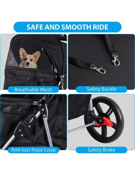 Carrito Plegable para Mascotas Pet Republic Negro 15kg