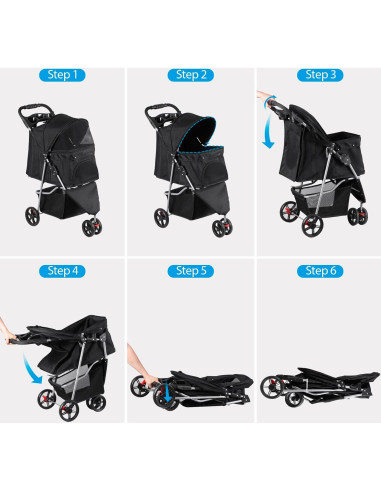 Carrito Plegable para Mascotas Pet Republic Negro 15kg