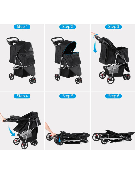 Carrito Plegable para Mascotas Pet Republic Negro 15kg