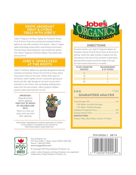 Picos de Fertilizante Orgánico Jobe's para Frutas y Cítricos - 6 Unidades