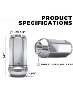 Tuercas de Rueda White Knight 1909XL-4 Cromadas M14x1.50 - Paquete de 4 2