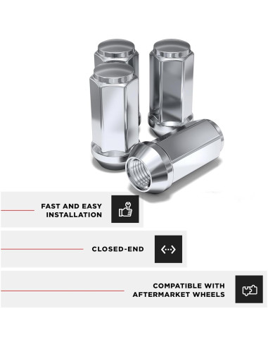 Tuercas de Rueda White Knight 1909XL-4 Cromadas M14x1.50 - Paquete de 4