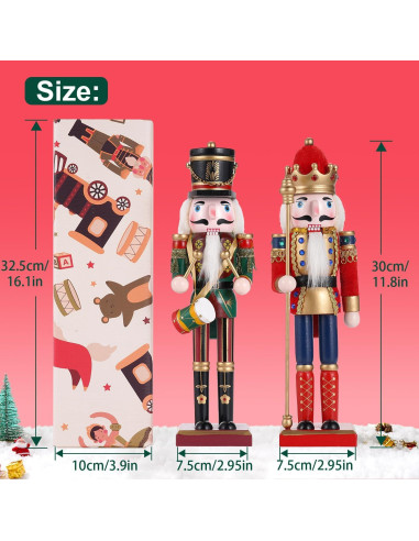 Cascanueces de Madera 30cm 2 Pcs Tpudn Decoración Navideña