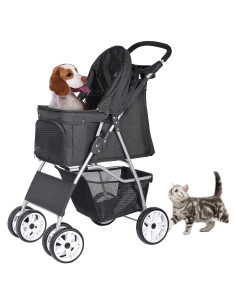 Carrito Plegable para Mascotas ZENY Negro, 4 Ruedas, 15 kg