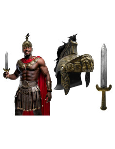 Casco Gladiador Deluxe Nicky Bigs con Espada y Pluma Roja/Negra