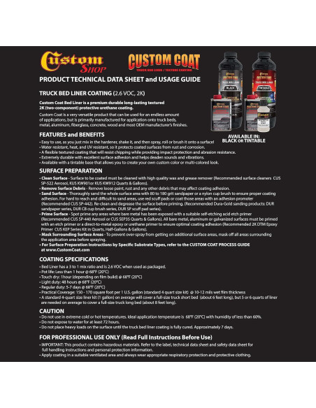 Kit de Recubrimiento Texturizado Custom Coat 0.25 Galones Negro