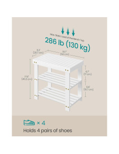 Banco para Zapatos SONGMICS de Bambú 3 Niveles Blanco Nube 2
