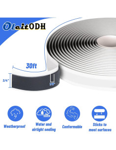 Cinta de Masilla Butílica Negra 1/8" x 3/4" - 4 Rollos 30 pies 2