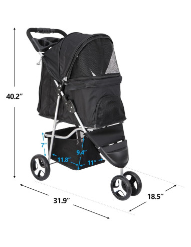 Carrito para Mascotas Epetlover 3 Ruedas Negro 15 kg