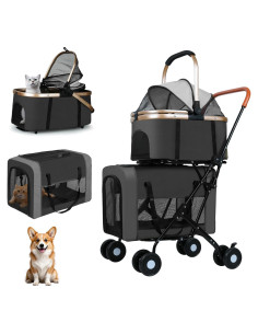 Carrito Doble para Mascotas ENVTEK Negro 2 en 1 Plegable