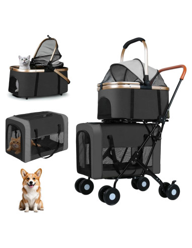 Carrito Doble para Mascotas ENVTEK Negro 2 en 1 Plegable