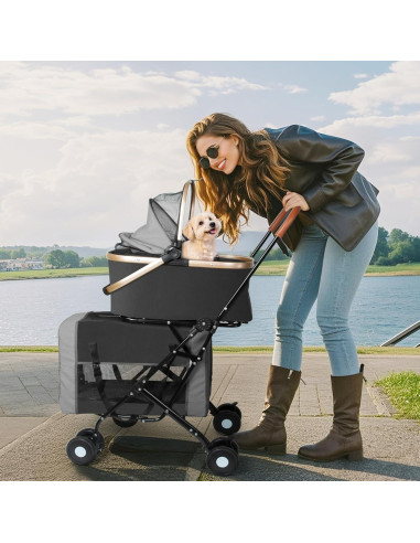 Carrito Doble para Mascotas ENVTEK Negro 2 en 1 Plegable