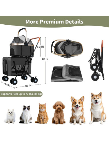 Carrito Doble para Mascotas ENVTEK Negro 2 en 1 Plegable