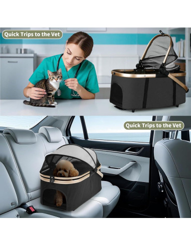 Carrito Doble para Mascotas ENVTEK Negro 2 en 1 Plegable