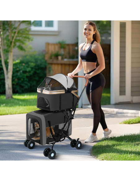 Carrito Doble para Mascotas ENVTEK Negro 2 en 1 Plegable