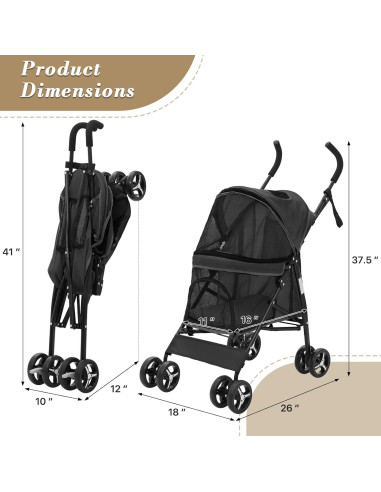 Carrito para Mascotas Colección Athena Negro 10 Kg Plegable