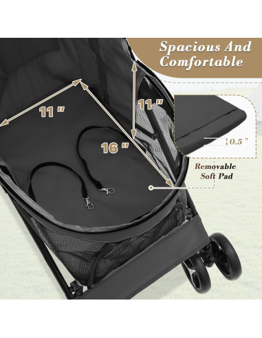 Carrito para Mascotas Colección Athena Negro 10 Kg Plegable