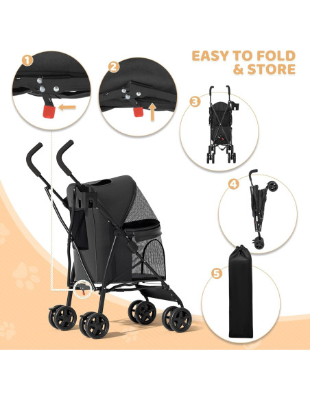 Carrito Plegable para Mascotas Magshion Negro hasta 10 kg